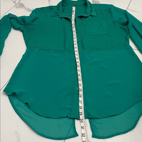 Free People Sheer Teal Green Long Sleeve Women's Button-Down Shirt. Sz S/M - Picture 14 of 15
